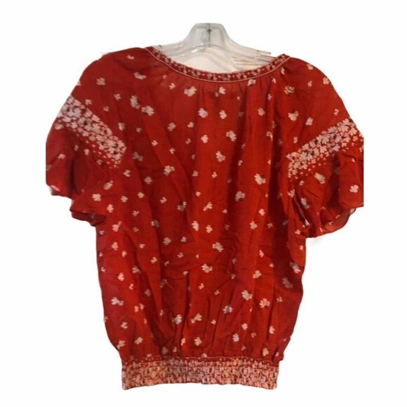 🛒 $8 - Red Short Ruffle Sleeve Front Tie Boho Top Size Small NWOT - Picture 4 of 5